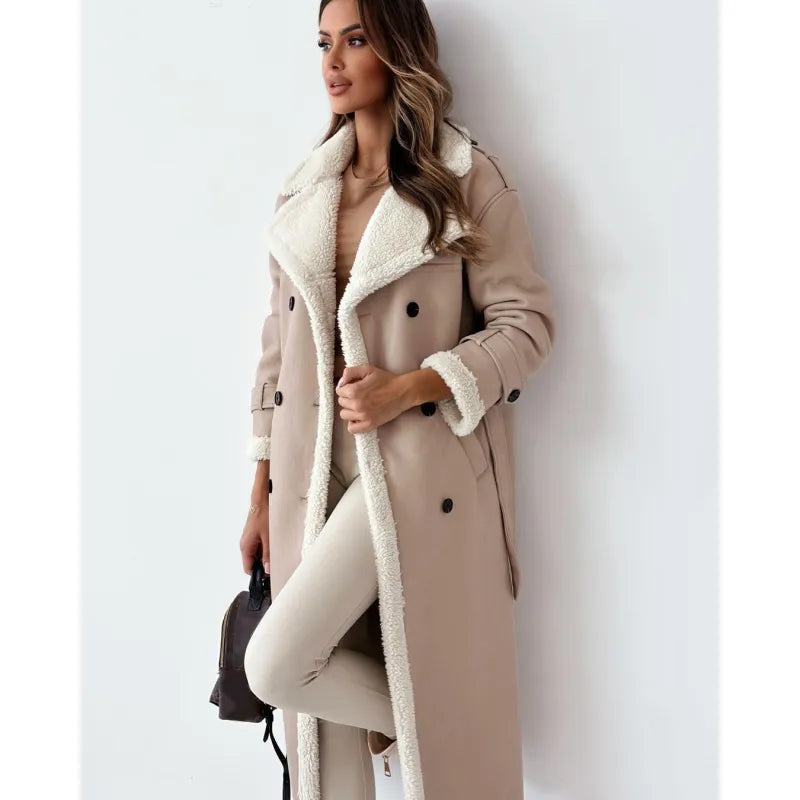 Women's Ladies Overcoat Textured Lining Belted | Mid Length