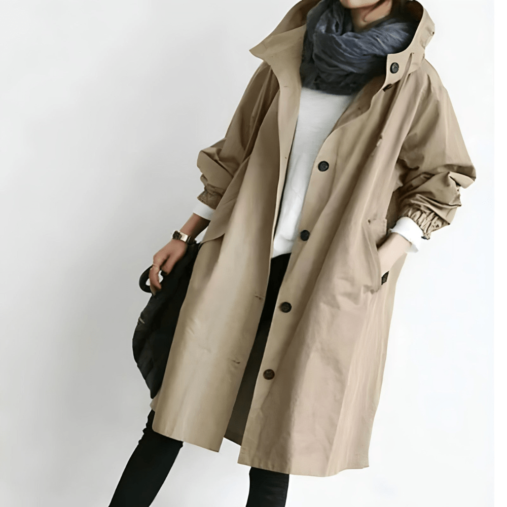 Women's Long Jacket With Hood And Pockets | Trench Coat