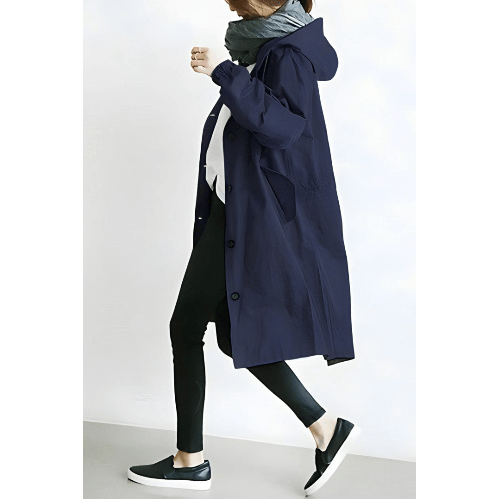 Women's Long Jacket With Hood And Pockets | Trench Coat