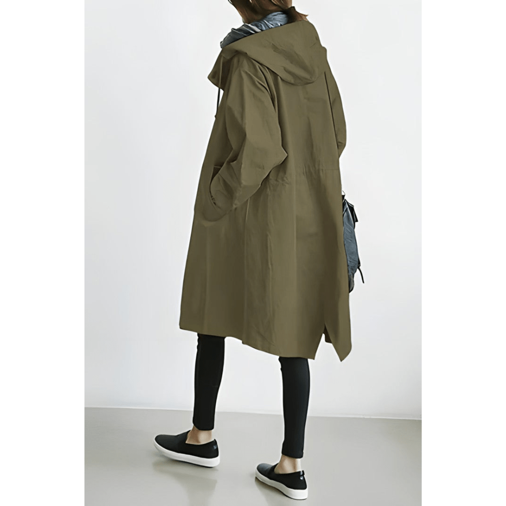Women's Long Jacket With Hood And Pockets | Trench Coat