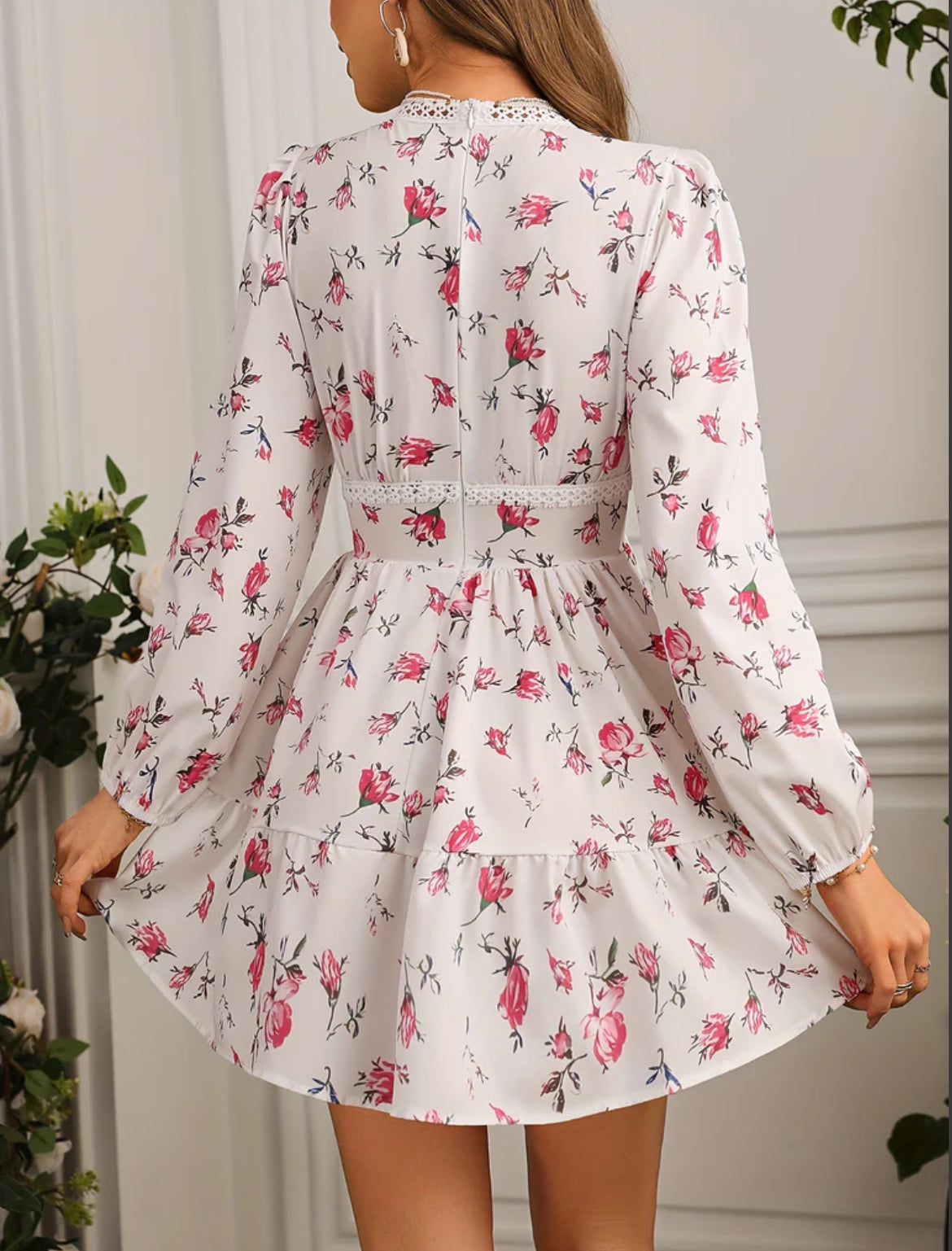 Women's Long Sleeve Dress Floral Mini | V-Neck