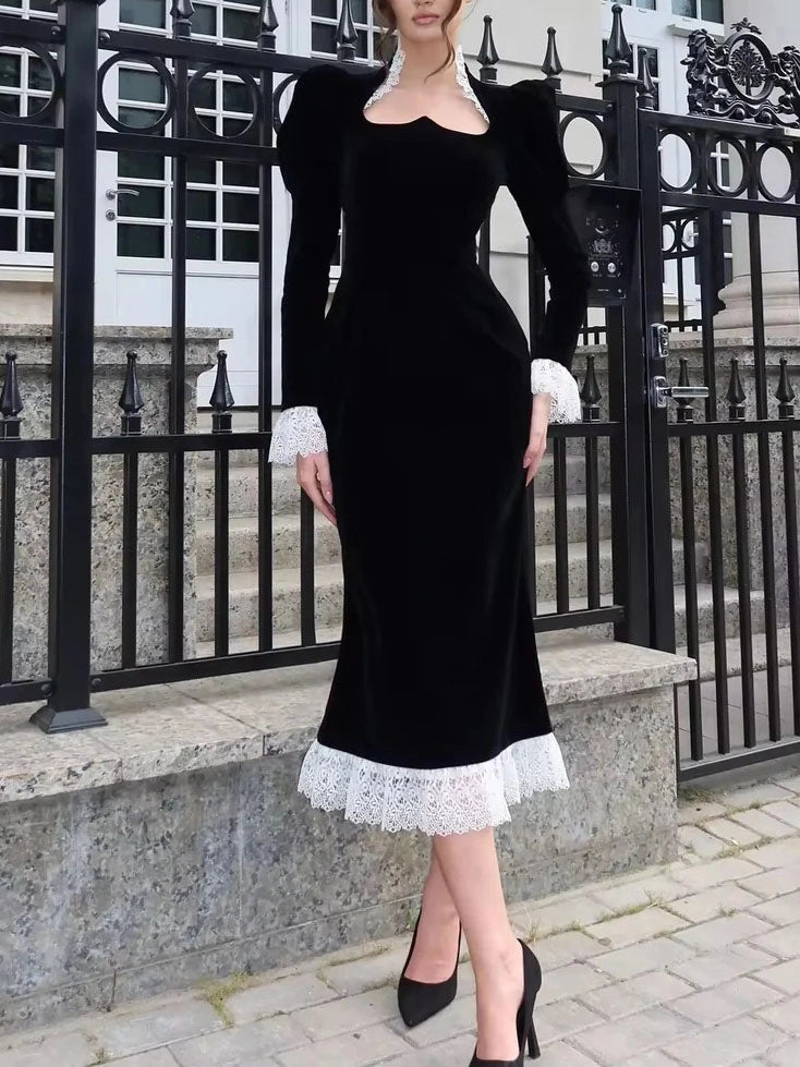 Women's Long Sleeve Dress Midi Puff Sleeve | Vintage