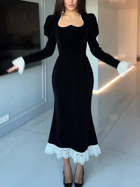 Women's Long Sleeve Dress Midi Puff Sleeve | Vintage