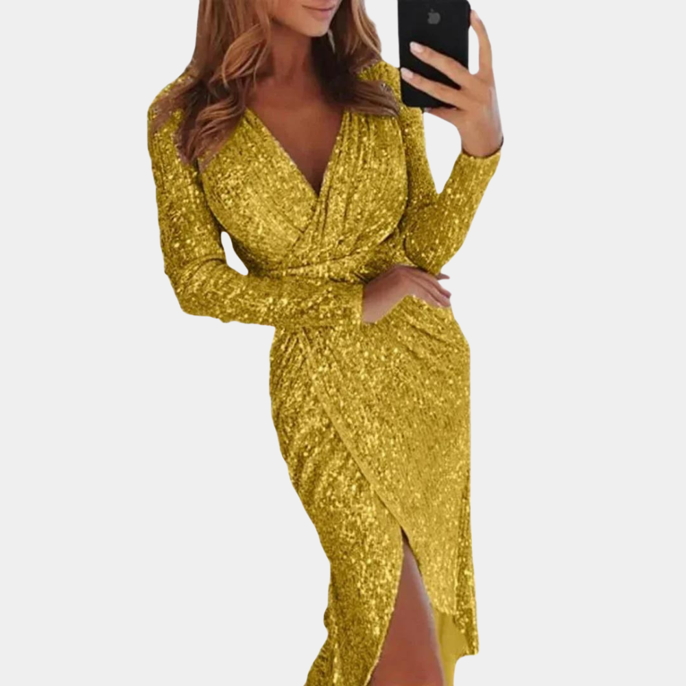 Women’s Long Sleeve Sequin Dress Wrap Front | Party