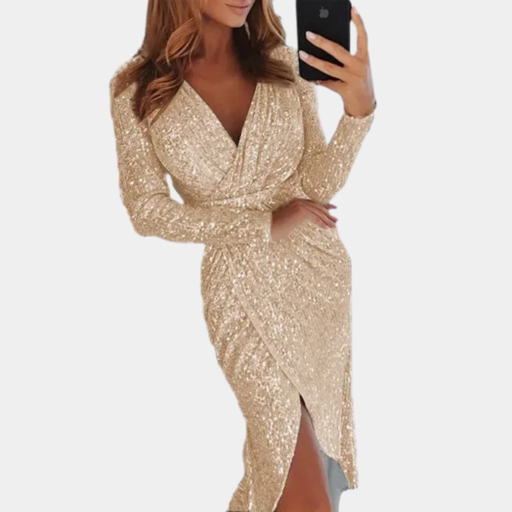 Women’s Long Sleeve Sequin Dress Wrap Front | Party