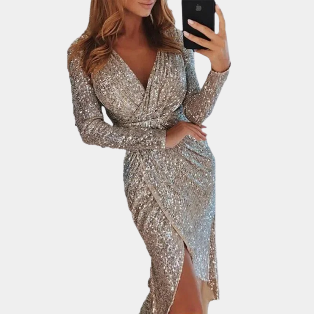 Women’s Long Sleeve Sequin Dress Wrap Front | Party