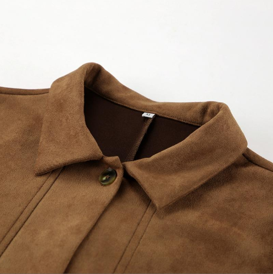 Women's Longline Button Suede Jacket | Smart Casual