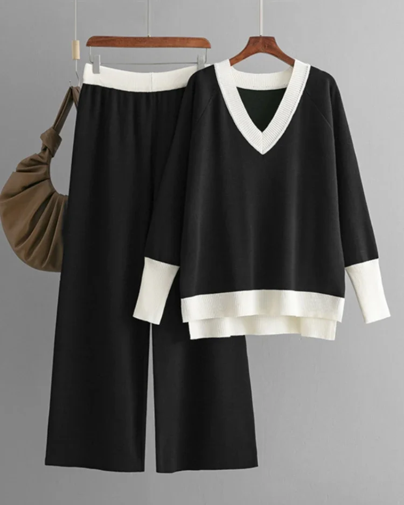 Women's Loungewear Set With Contrast Trim | Knitted