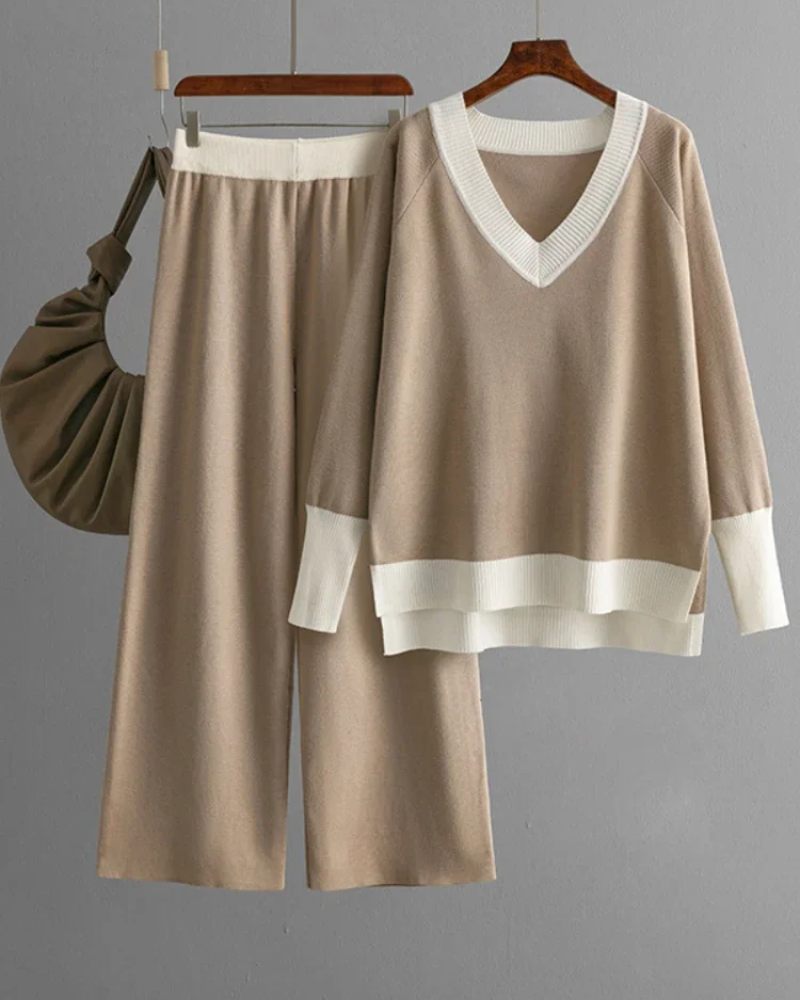 Women's Loungewear Set With Contrast Trim | Knitted