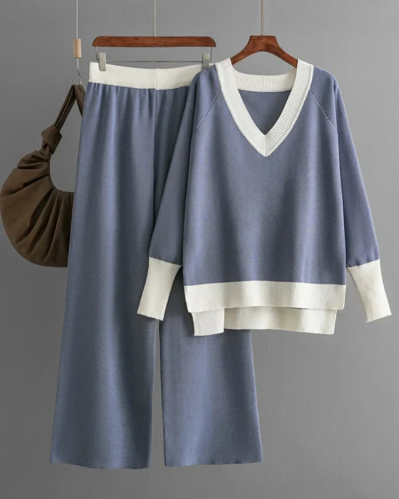 Women's Loungewear Set With Contrast Trim | Knitted
