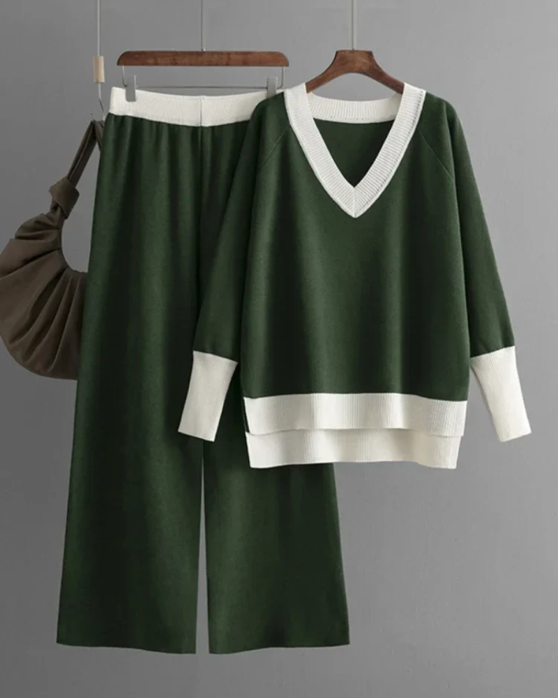 Women's Loungewear Set With Contrast Trim | Knitted