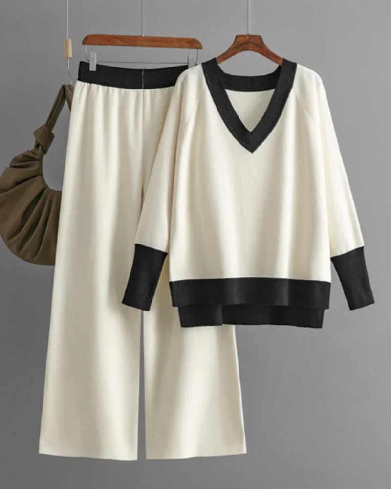 Women's Loungewear Set With Contrast Trim | Knitted