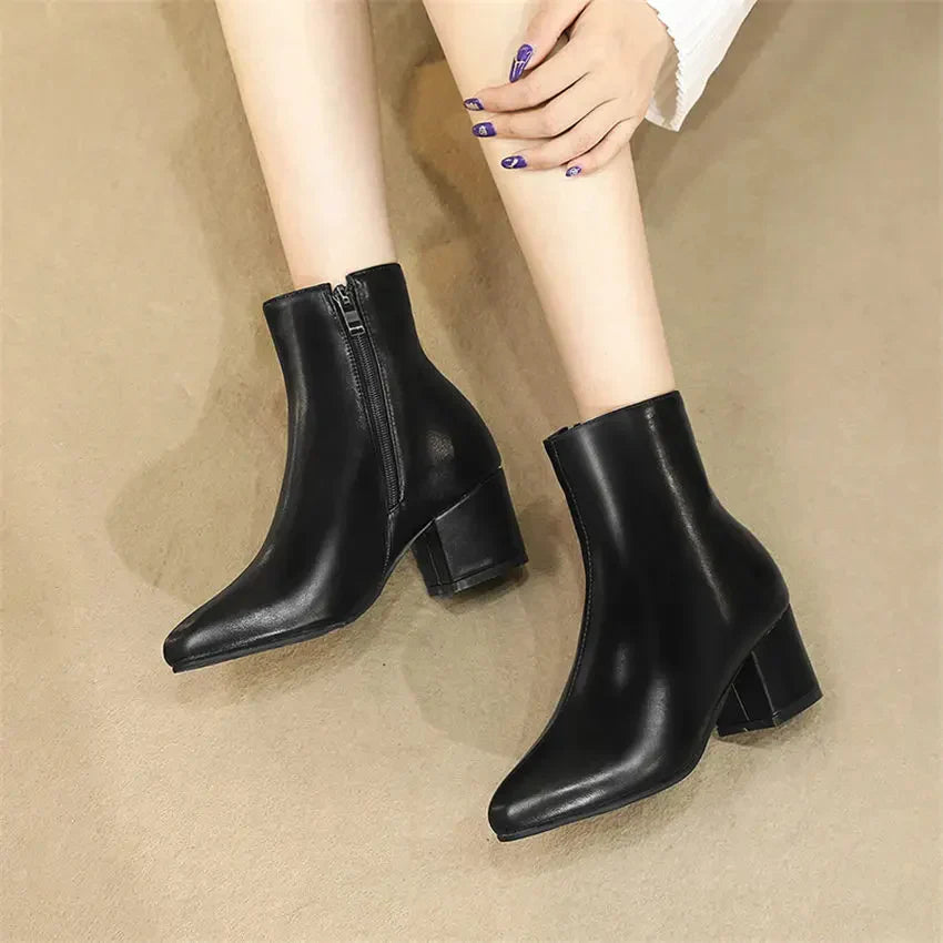 Women's Metallic Side Zip Ankle Boots | Block Heel