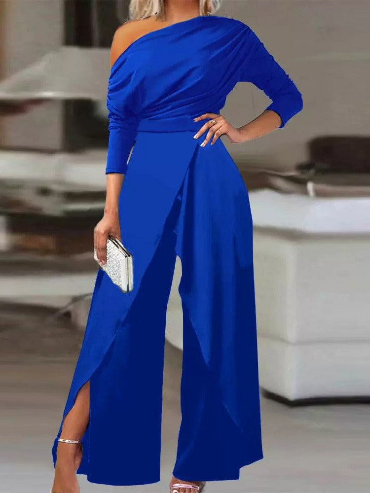 Women's One Shoulder Wide Leg Jumpsuit | Long Sleeve