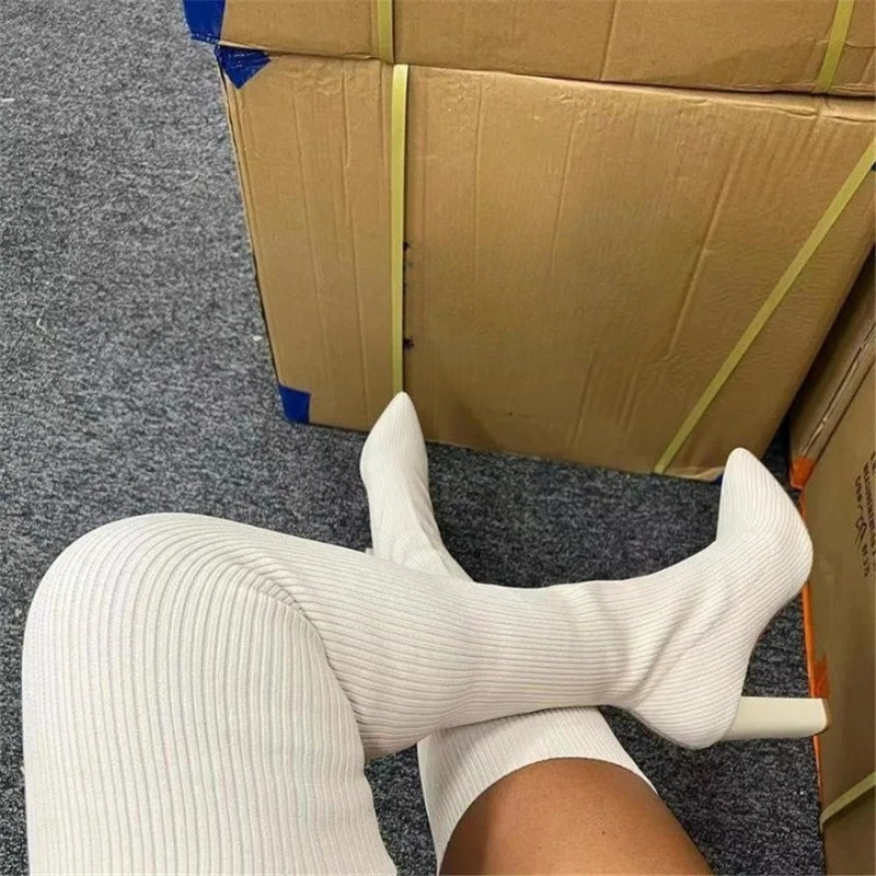Women's Over The Knee Boots With Ribbed Texture | High Heel