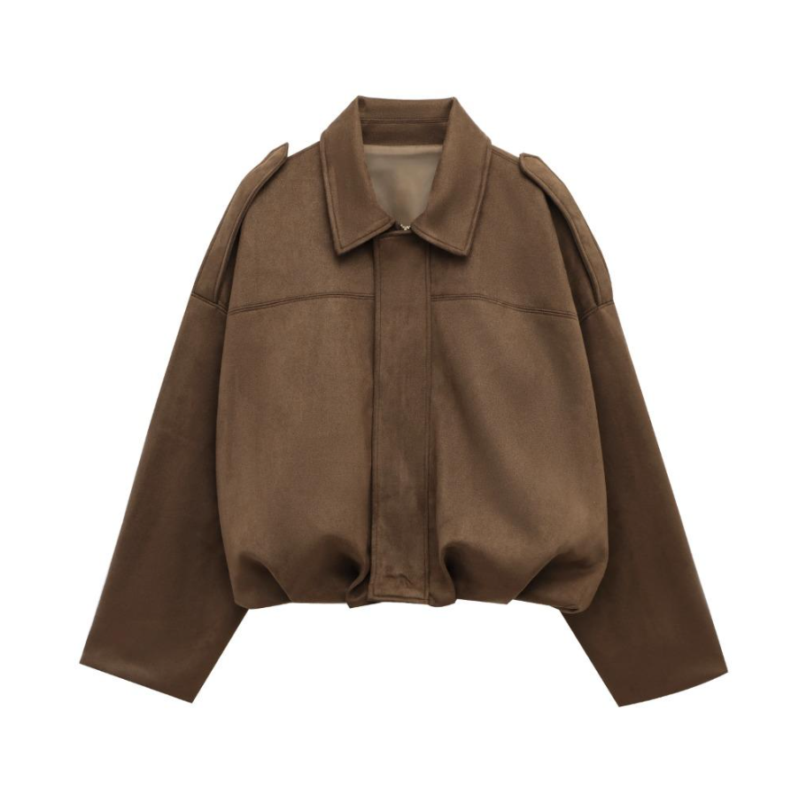 Women's Oversized Cropped Suede Jacket | Textured