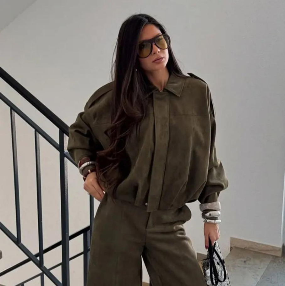 Women's Oversized Cropped Suede Jacket | Textured