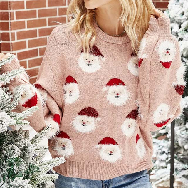 Women's Pink Christmas Jumper Santa Print | Holiday