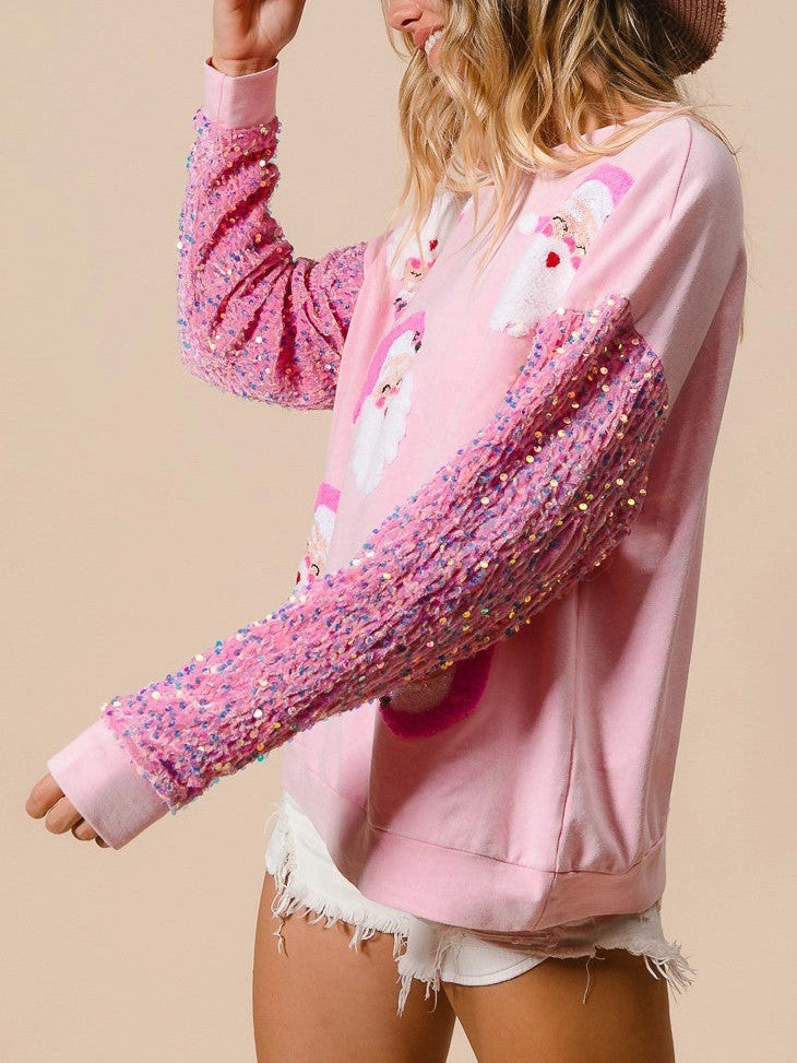 Women's Pink Christmas Jumper Sequin Sleeve | Festive