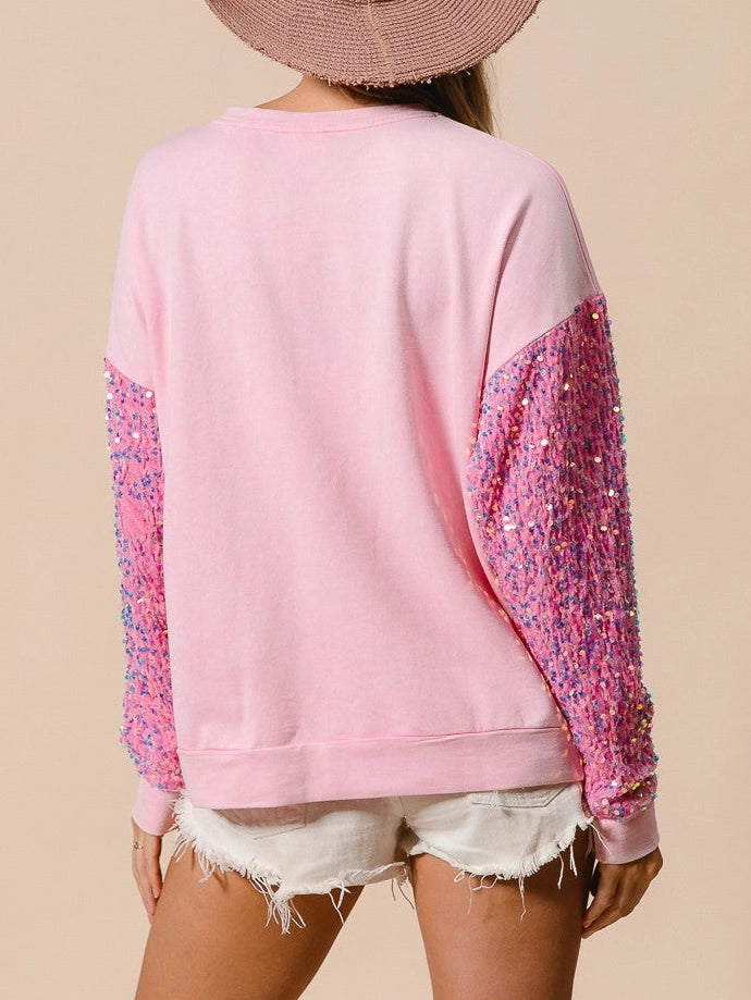 Women's Pink Christmas Jumper Sequin Sleeve | Festive