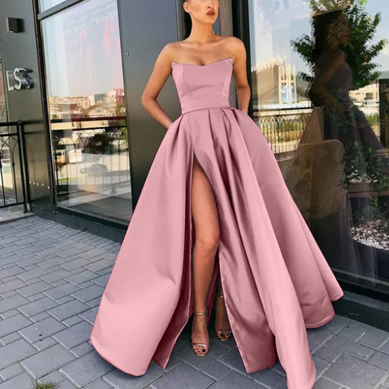 Women's Prom Dress Strapless | High Slit Gown