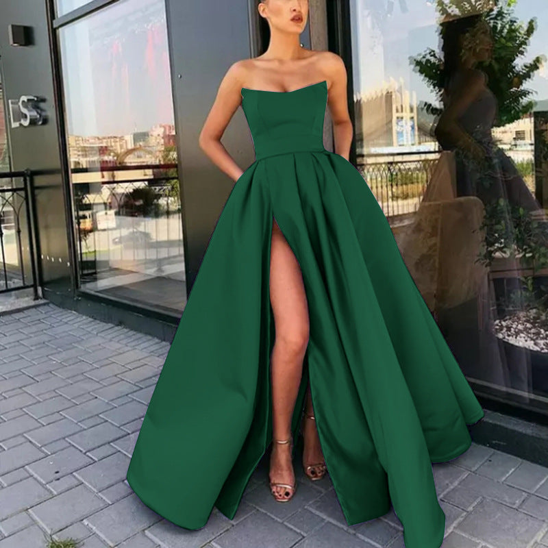 Women's Prom Dress Strapless | High Slit Gown