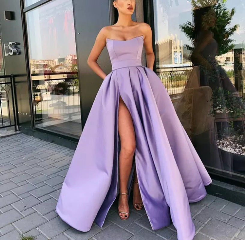 Women's Prom Dress Strapless | High Slit Gown
