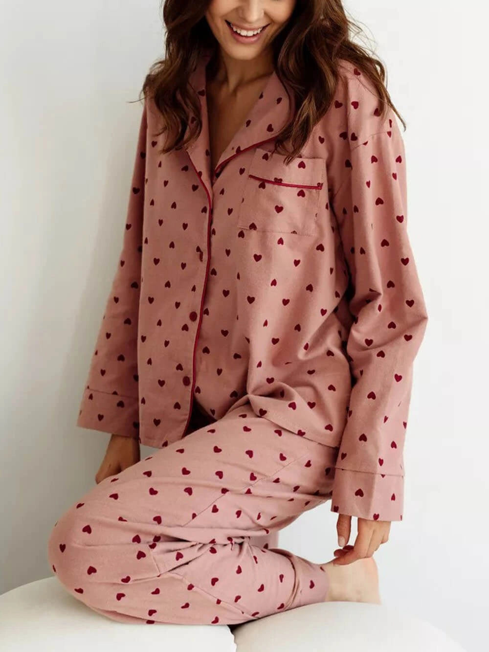 Women's Pyjamas Heart Print Button Front | Classic