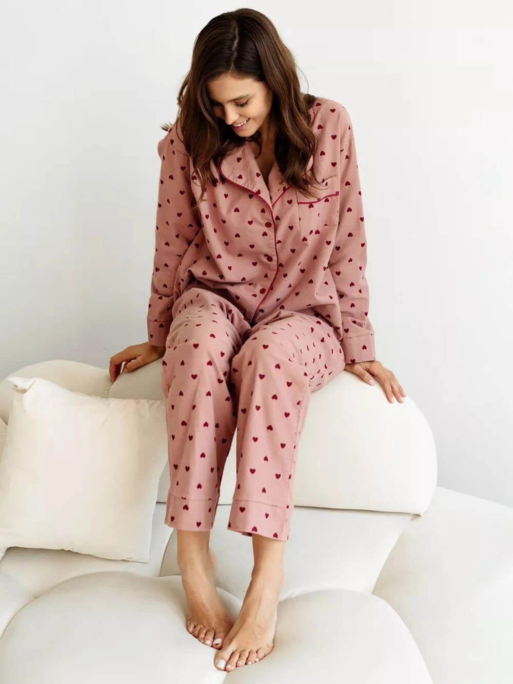 Women's Pyjamas Heart Print Button Front | Classic