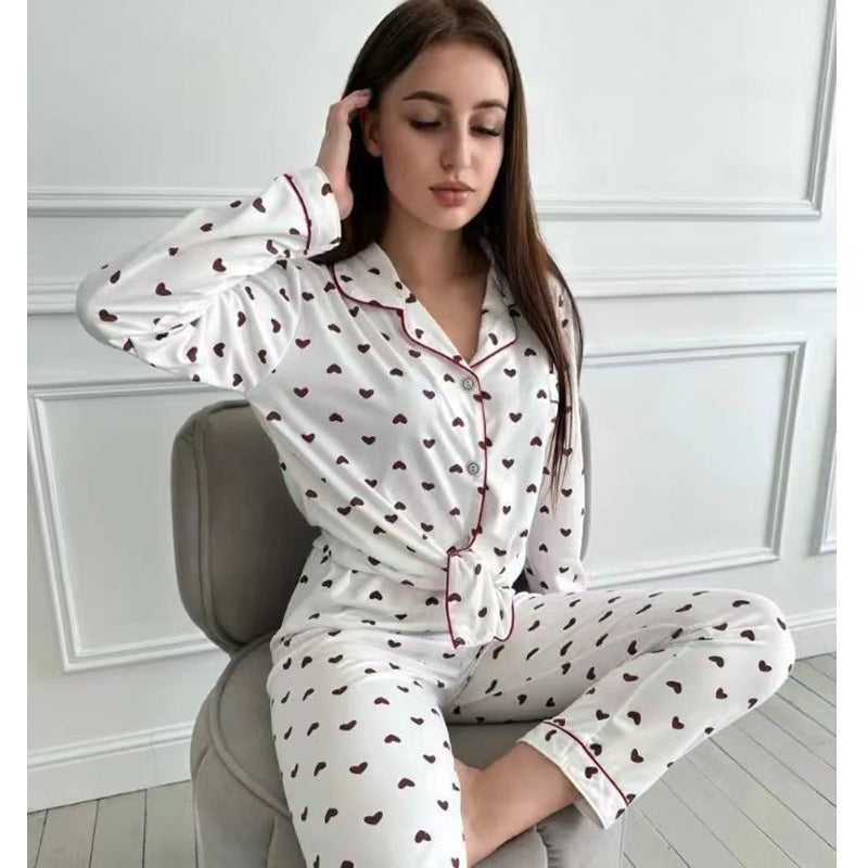 Women's Pyjamas Heart Print Button Front | Long Sleeve
