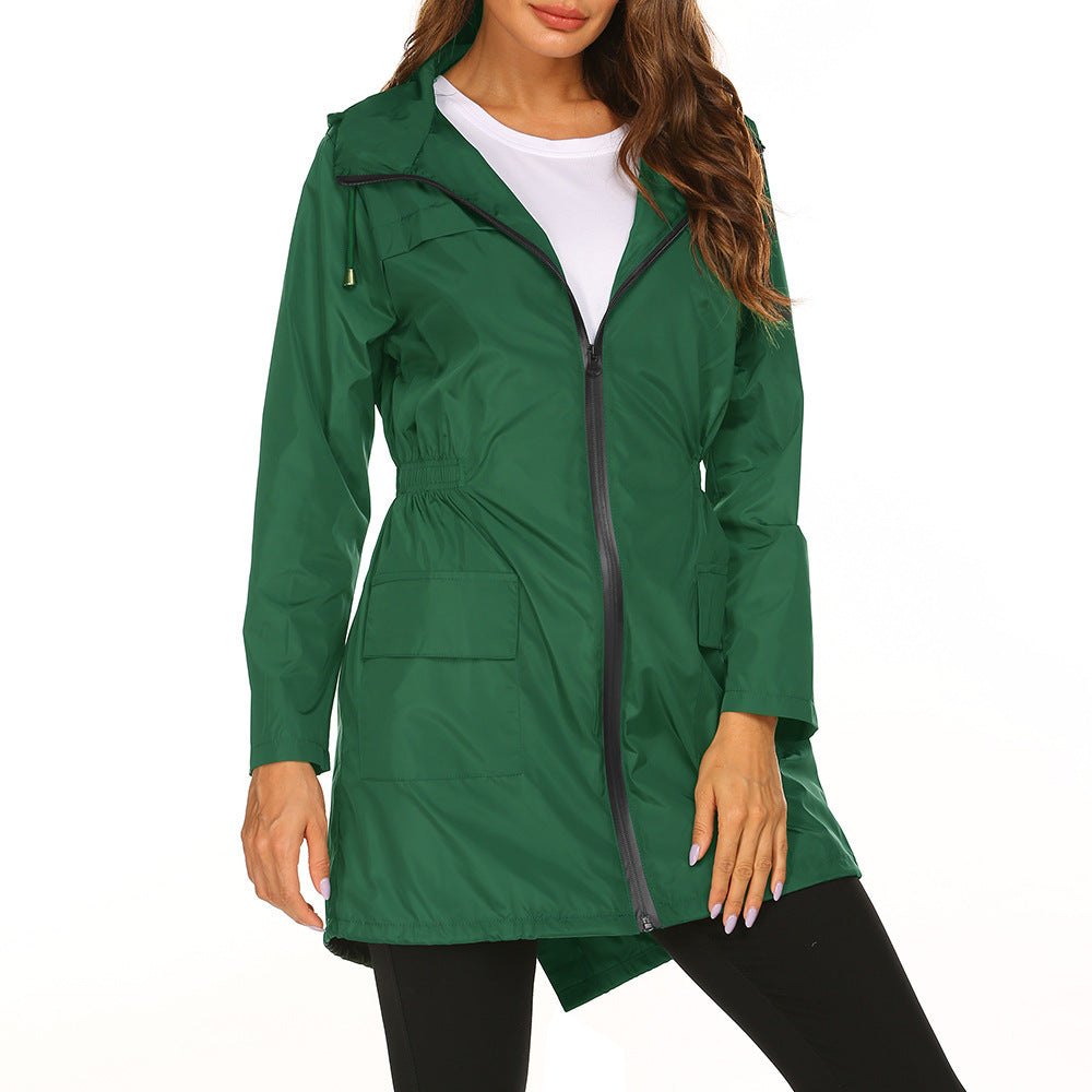 Women's Rain Jacket With Hooded Pockets | Long