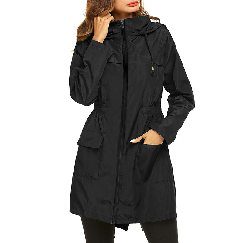 Women's Rain Jacket With Hooded Pockets | Long