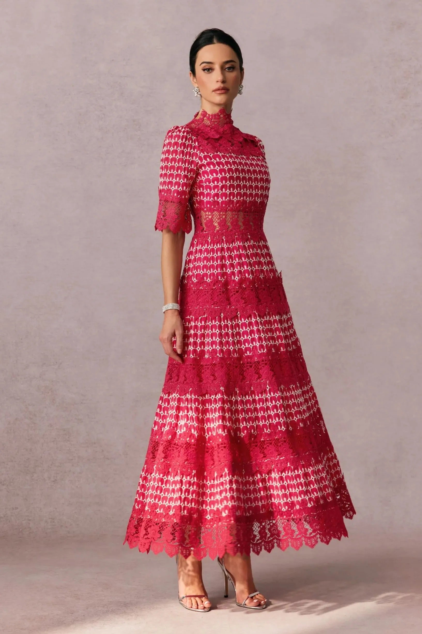 Women's Red Lace Dress Elegant Maxi | Wedding Guest