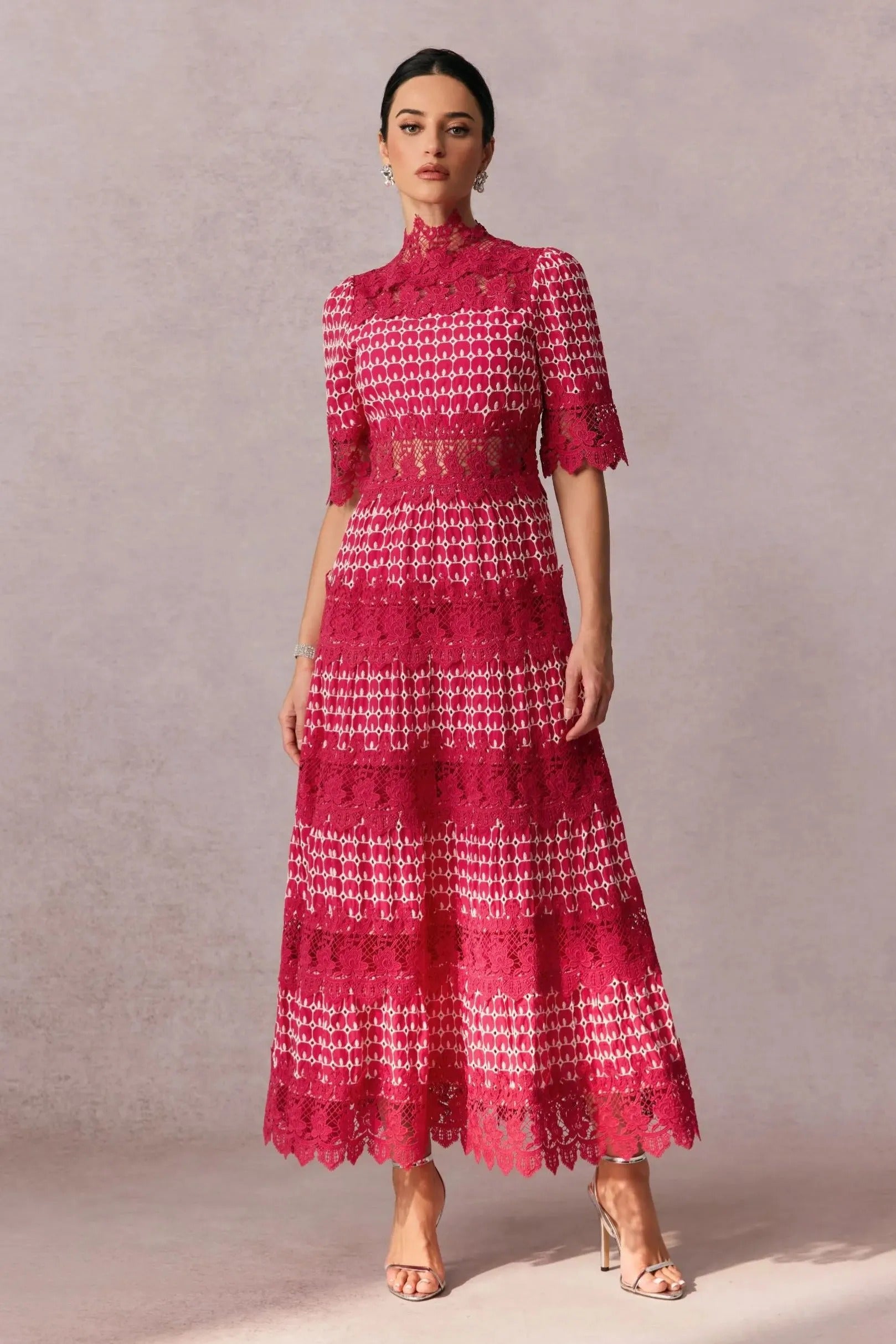 Women's Red Lace Dress Elegant Maxi | Wedding Guest