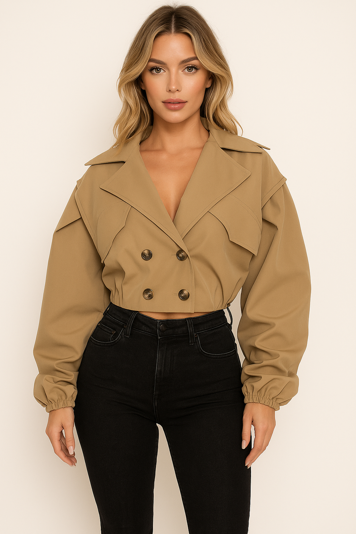 Women's Short Trench Coat Cropped Double Breasted | Lightweight