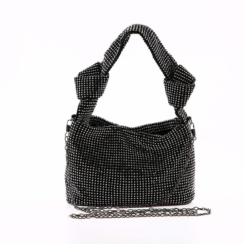 Women's Shoulder Handbag Rhinestone Mesh With Knotted Strap | Evening Bag
