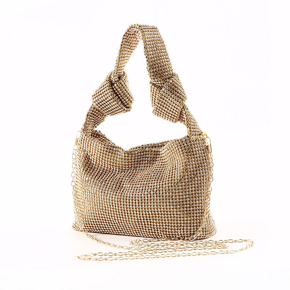 Women's Shoulder Handbag Rhinestone Mesh With Knotted Strap | Evening Bag