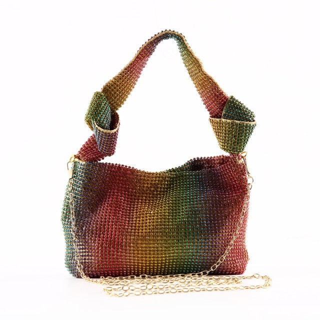 Women's Shoulder Handbag Rhinestone Mesh With Knotted Strap | Evening Bag