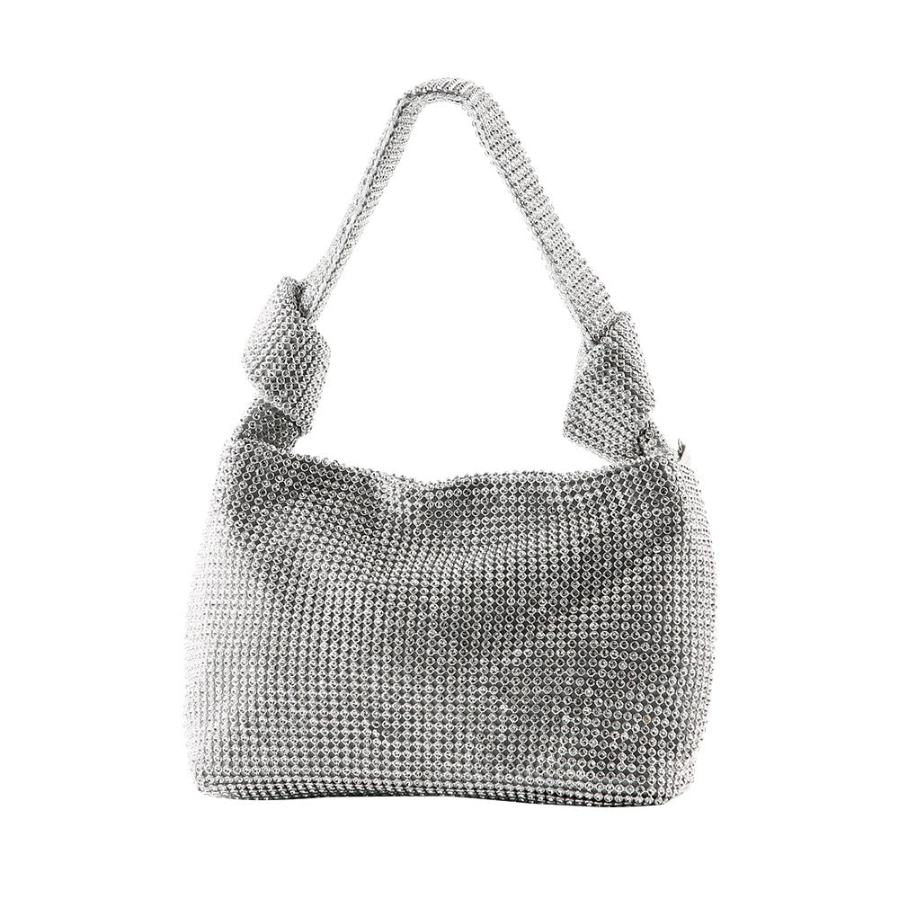 Women's Shoulder Handbag Rhinestone Mesh With Knotted Strap | Evening Bag