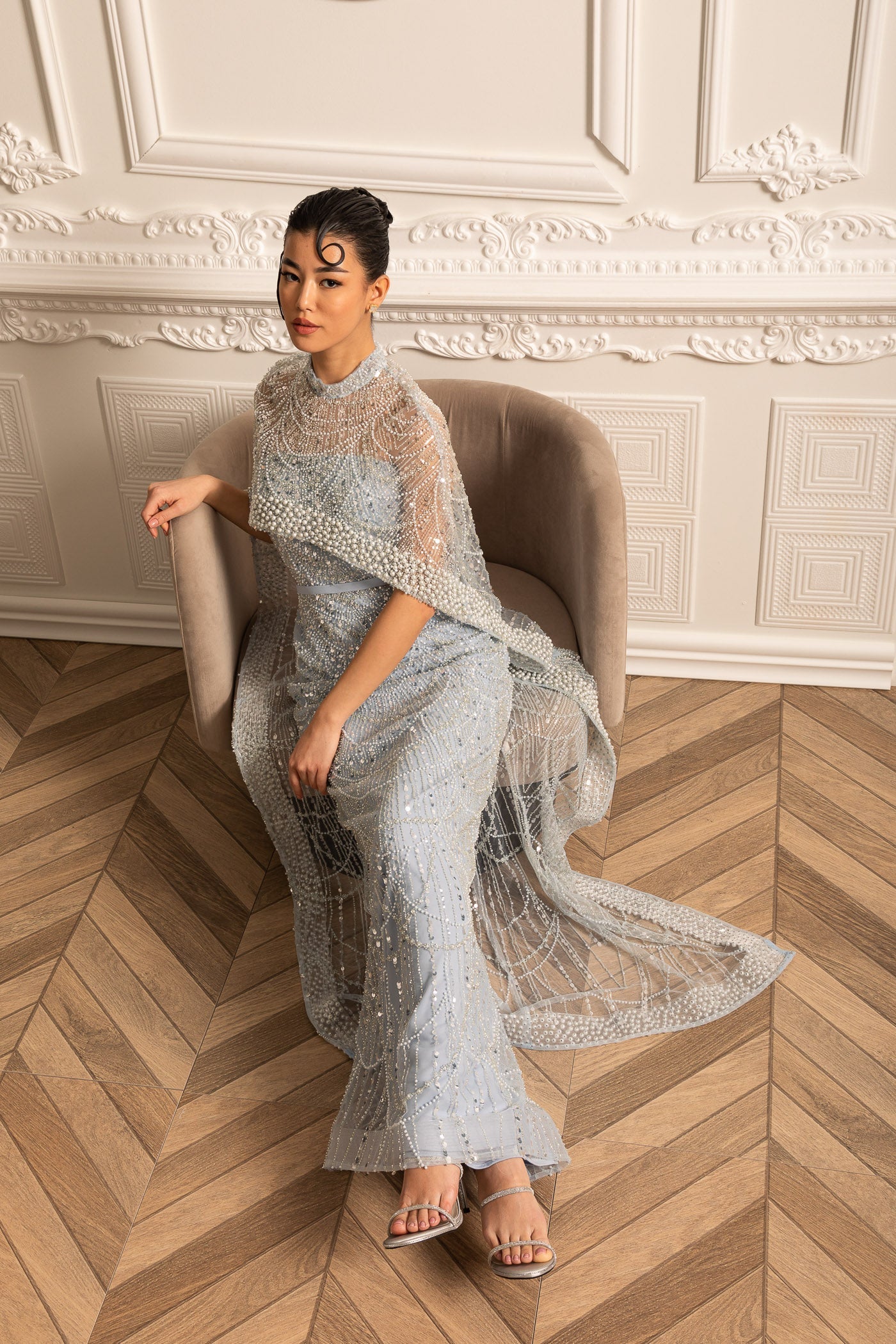 Women's Sparkly Prom Dress with Cape | Maxi