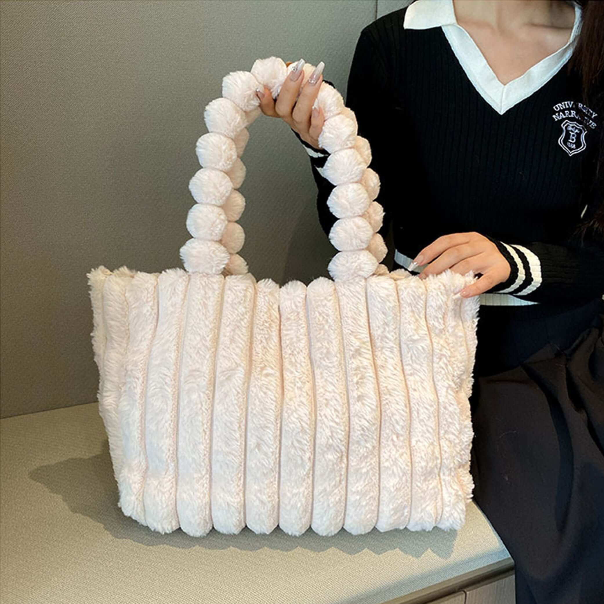 Women's Tote Bag Plush Pom-Pom Handles | Trendy