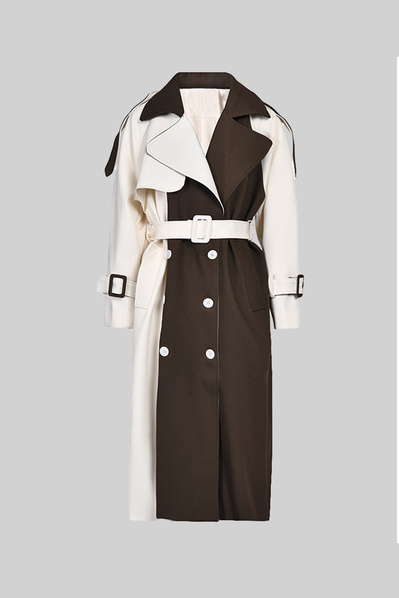 Women's Trench Coat Belted Colourblock Style | Longline