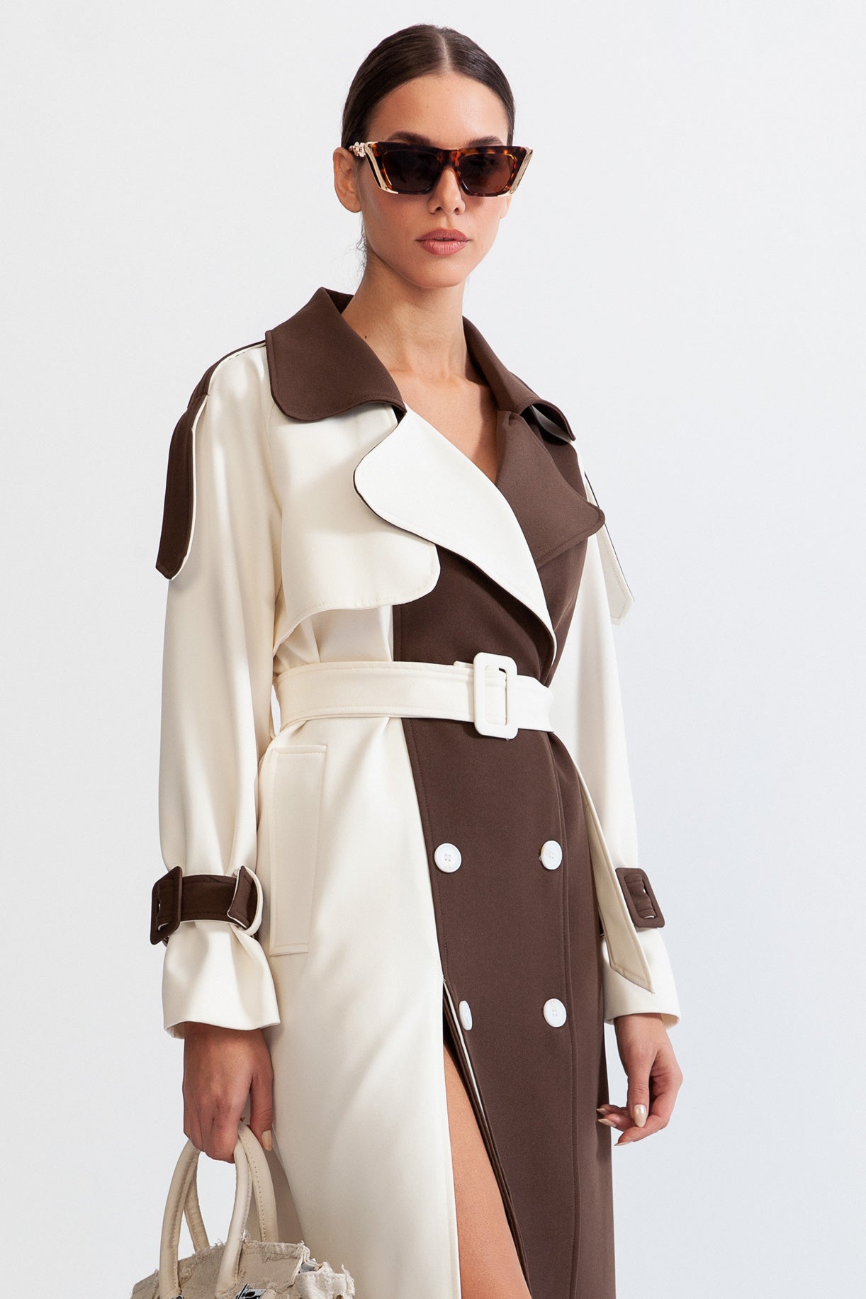 Women's Trench Coat Belted Colourblock Style | Longline