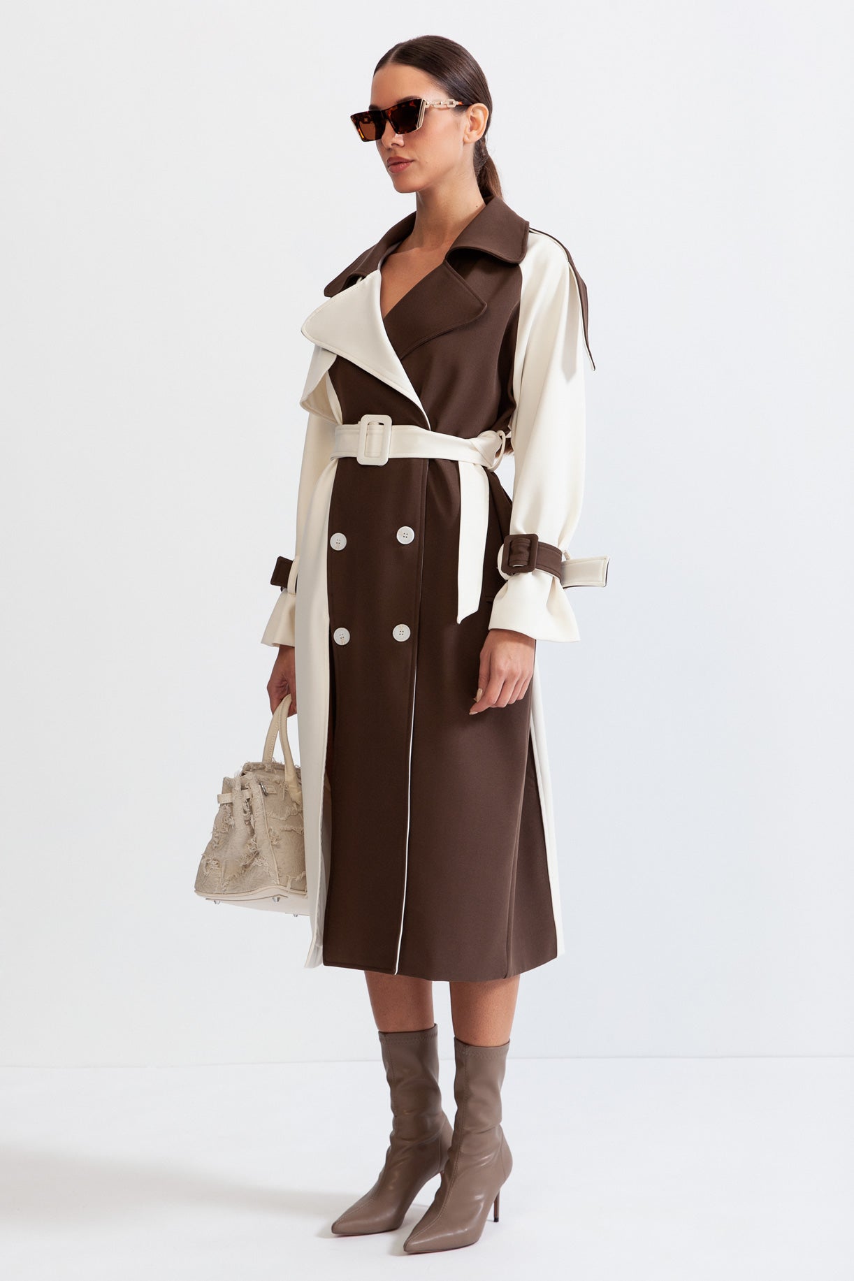 Women's Trench Coat Belted Colourblock Style | Longline