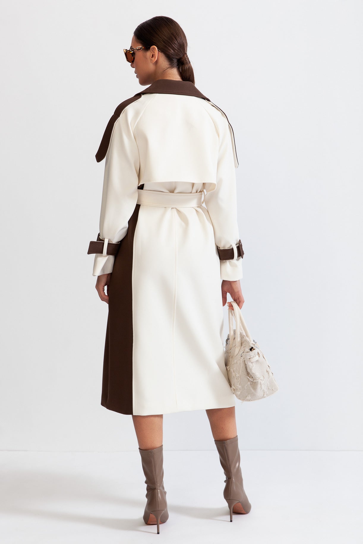 Women's Trench Coat Belted Colourblock Style | Longline