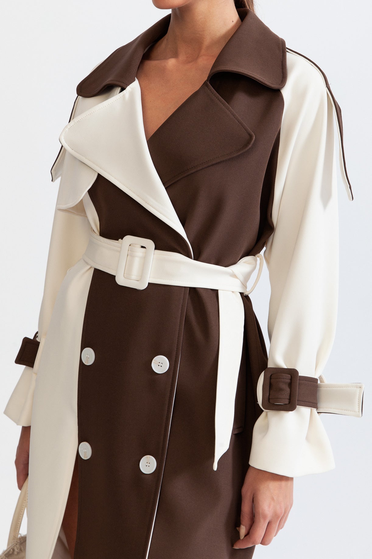 Women's Trench Coat Belted Colourblock Style | Longline
