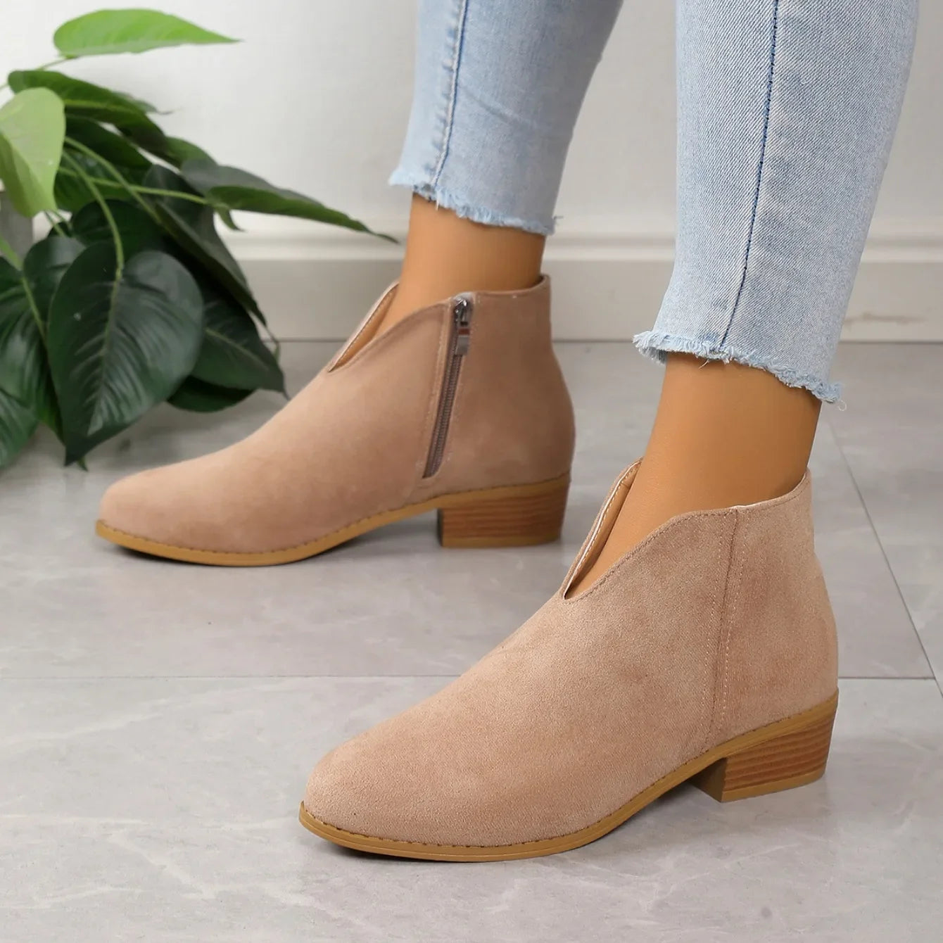 Women's V Cut Front And Side Zip Ankle Boots | Classic
