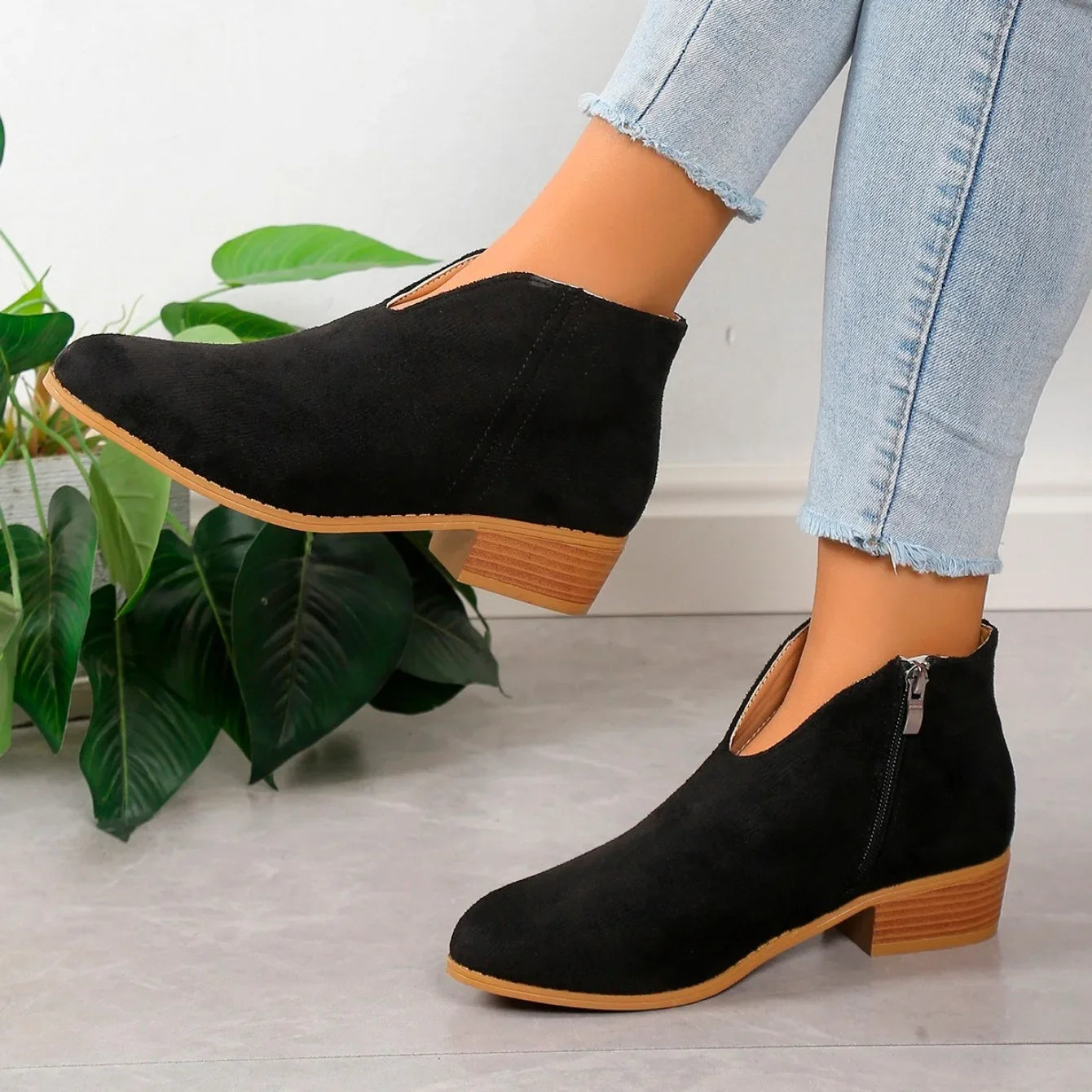 Women's V Cut Front And Side Zip Ankle Boots | Classic