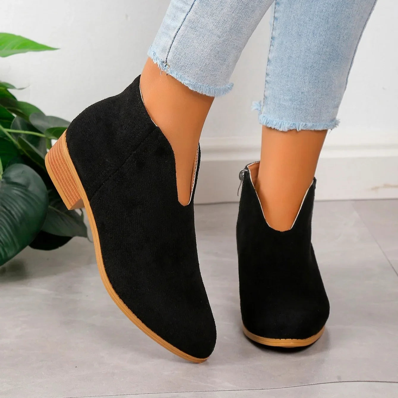 Women's V Cut Front And Side Zip Ankle Boots | Classic