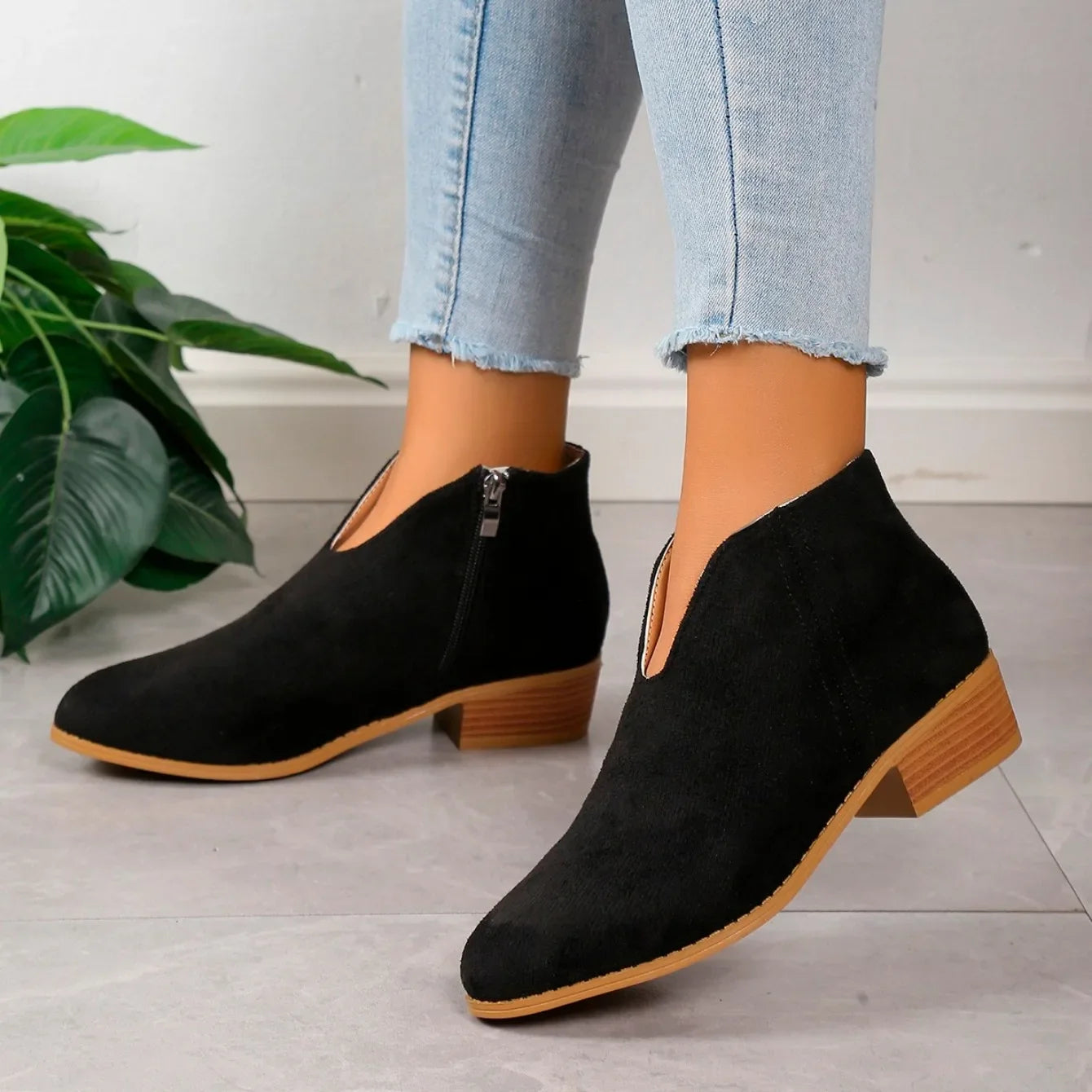 Women's V Cut Front And Side Zip Ankle Boots | Classic